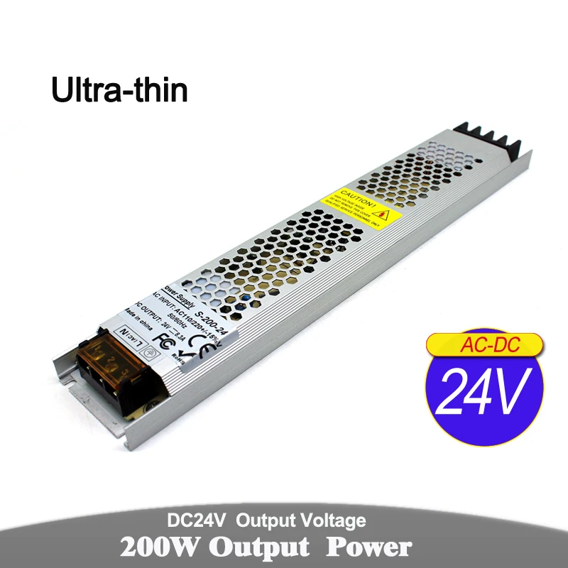 Ultrathin 24V Power Supply LED Driver 60W/200W/300W/400W Strip Lights Transformer DC12V for Led Lighting Advertisement Driver
