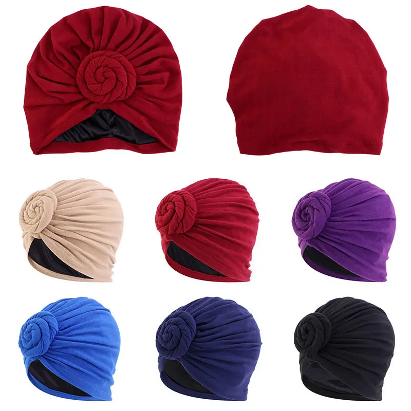 

Solid Color India Turban Bonnet Arab Wrap Head Scarf Flower Turban Cap Turban Cap Fashionable All-match Chemotherapy Cap