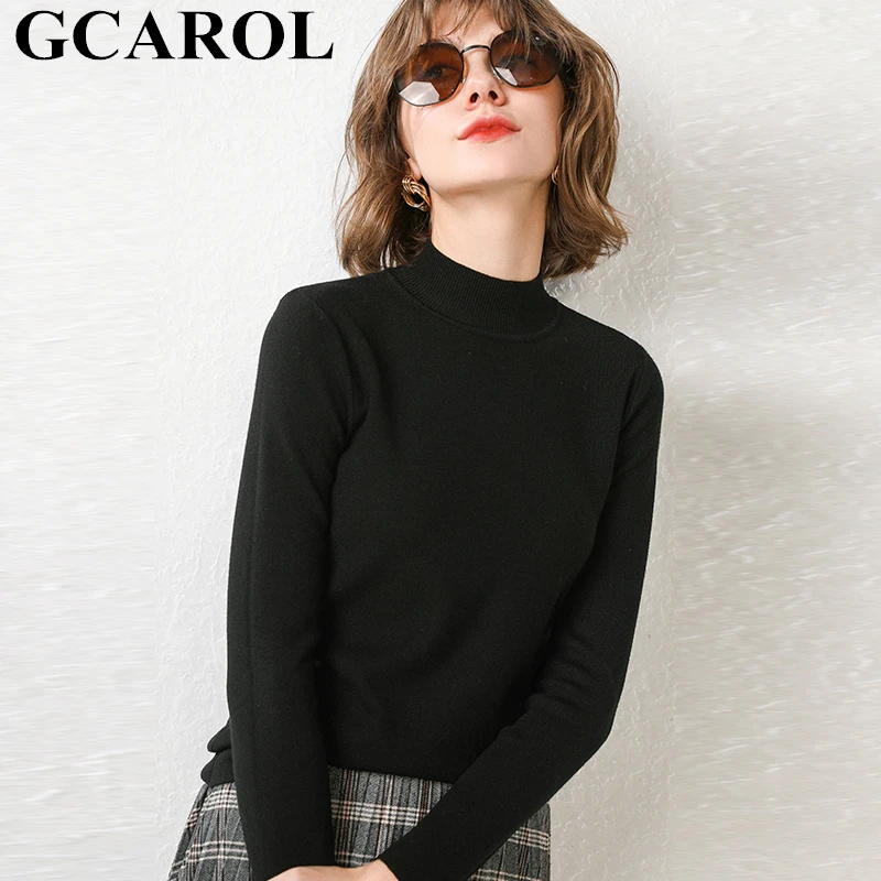 Вязаный свитер GCAROL, облегающий трикотажный джемпер с высоким воротником с содержанием шерсти 30%, яркий обтягивающий пуловер для осени и зимы