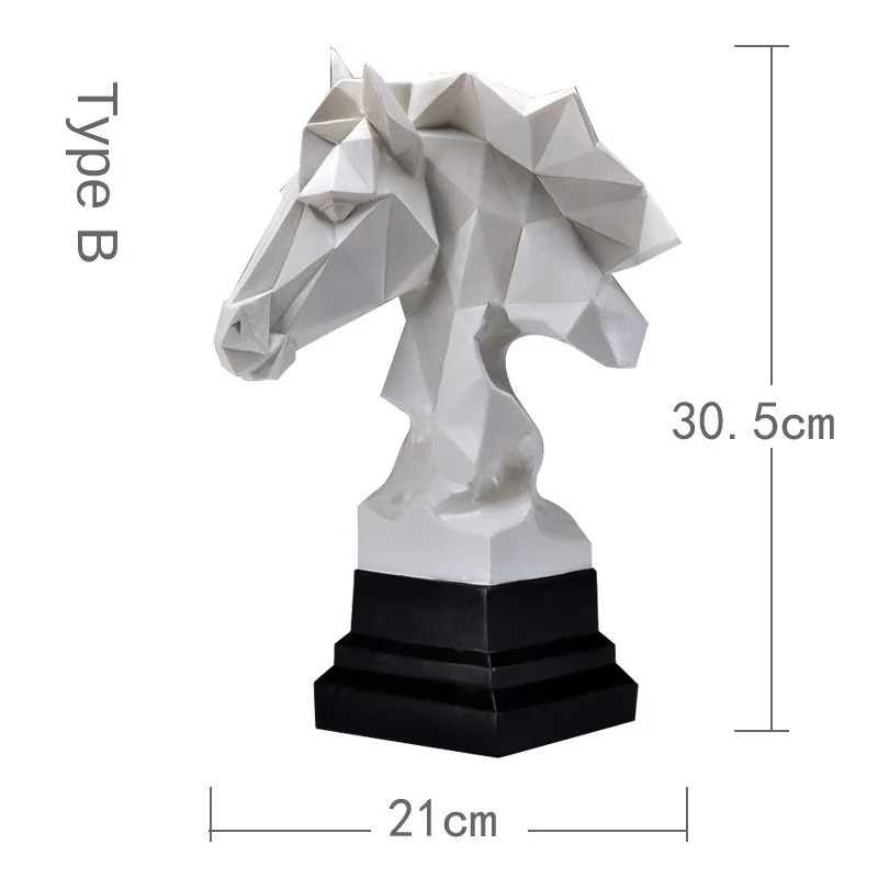 

Nordic Simplicity Geometric White Horse Head Statues Animals Art Sculpture Resin Craft Home Decoration Crafts Room Creative