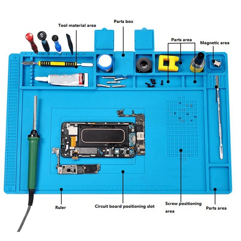

Soldering Mat Heat Insulation Silicone Repair Mat with Scale Ruler and Screw Non-Slip Electronic Repair Mat