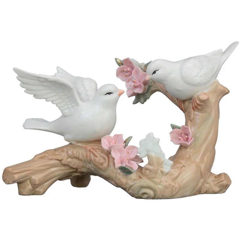 

Bird Ceramic Ornaments Painted Animal Sculpture Branches Flowers Desktop Crafts Office Good Luck Ornaments Home Decorations