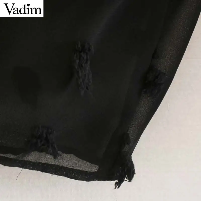 Vadim Женская шикарная прозрачная блузка с длинным рукавом и круглым вырезом