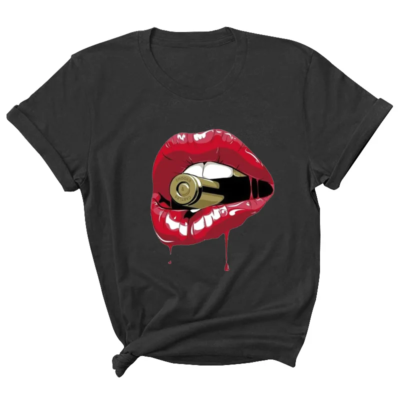 

Great Bright Red Lip Letter Print Women T Shirt Short Sleeve O Neck Loose Women Tshirt Ladies Tee Shirt Tops Camisetas Mujer
