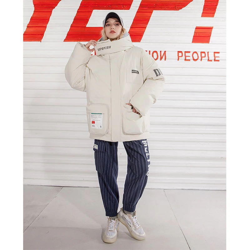 Куртка с карманами в стиле хип хоп парка толстая буквенным принтом Harajuku уличная