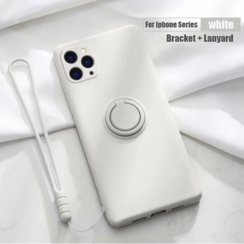 

Soft Liquid Silicone Phone Case For iPhone 12Mini 11 Pro XS Max 7 8 6 6S Plus X XR SE2020 With Lanyard Finger Ring Bracket Cover