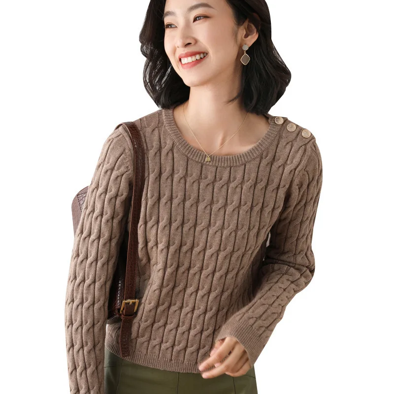 

Женский короткий свитер с круглым вырезом, повседневный вязаный пуловер свободного покроя с длинным рукавом, свитер в Корейском стиле на ос...