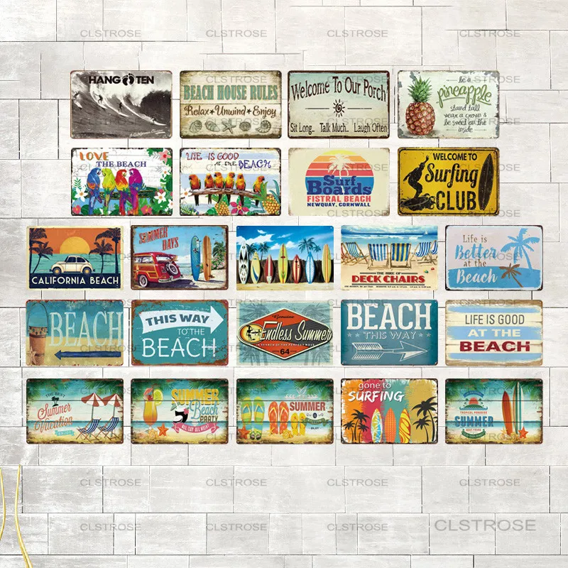 Летние пляжные доска с надписью Surf Club и изображением Винтаж металлической