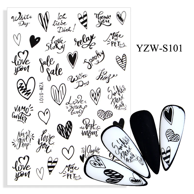

3D Nail Art Decoration Love Heart Painting Texture Manicure Sliders Slogan Never Give Up Love You Letters Nail Stickers