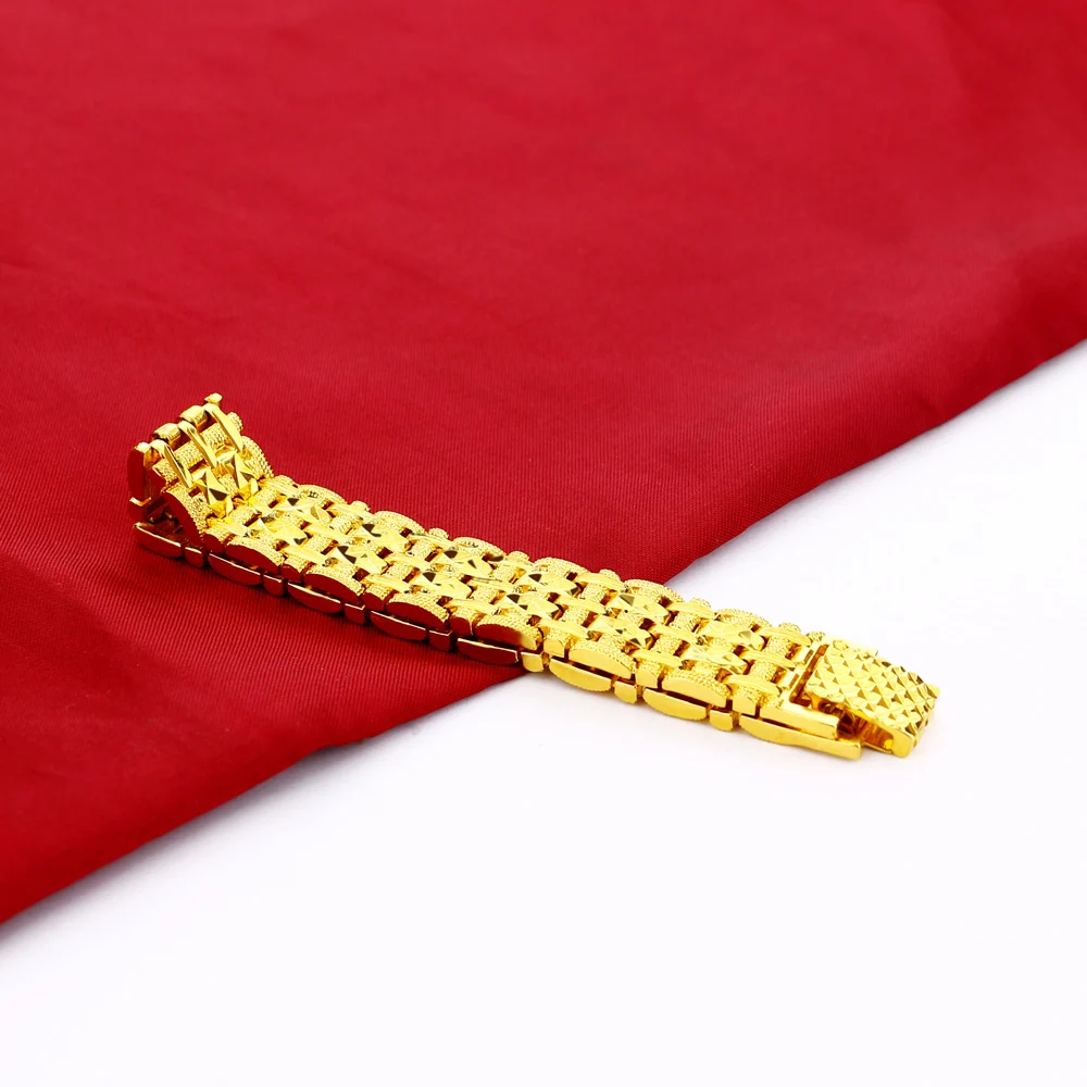 

New Men's Gold Jewelry 925 Silver 24k Gold Bracelet 15.5MM21CM Size Gold Chain Unisex Vintage Jewelry Birthday Gift Pulseira