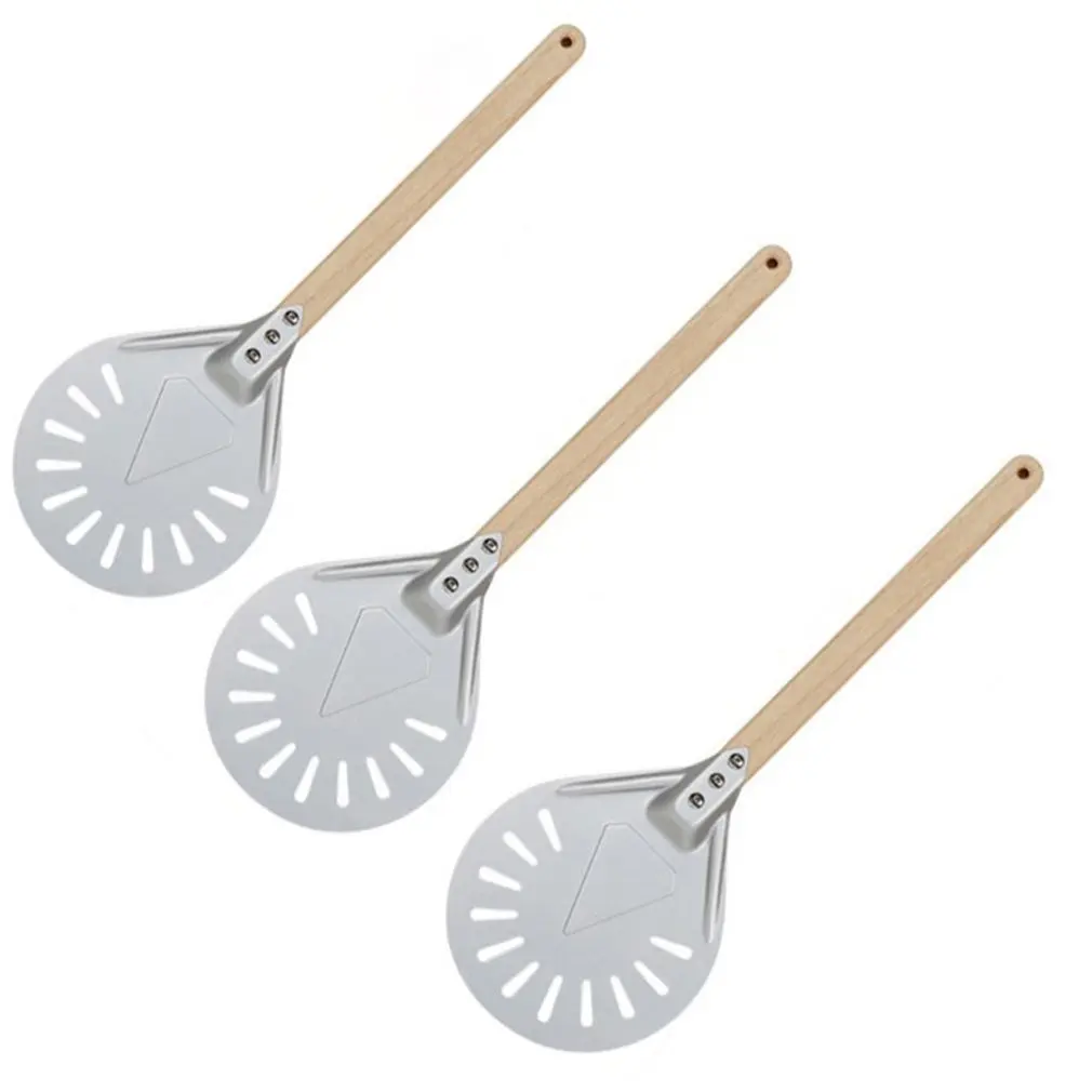 

New 7/8/9 inch Aluminum Alloy Pizza Turning Peel Round Wooden Long Handle Pizza Shovel Perforated Pizza Peel Paddle Baking Tools
