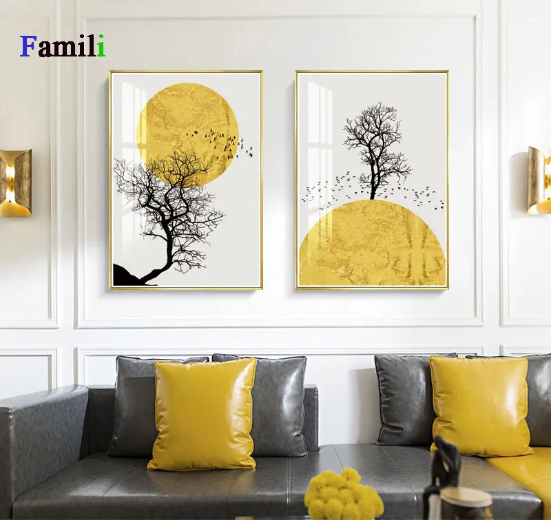 Зимнее утро солнце дерево абстрактный постер скандинавский принт настенное