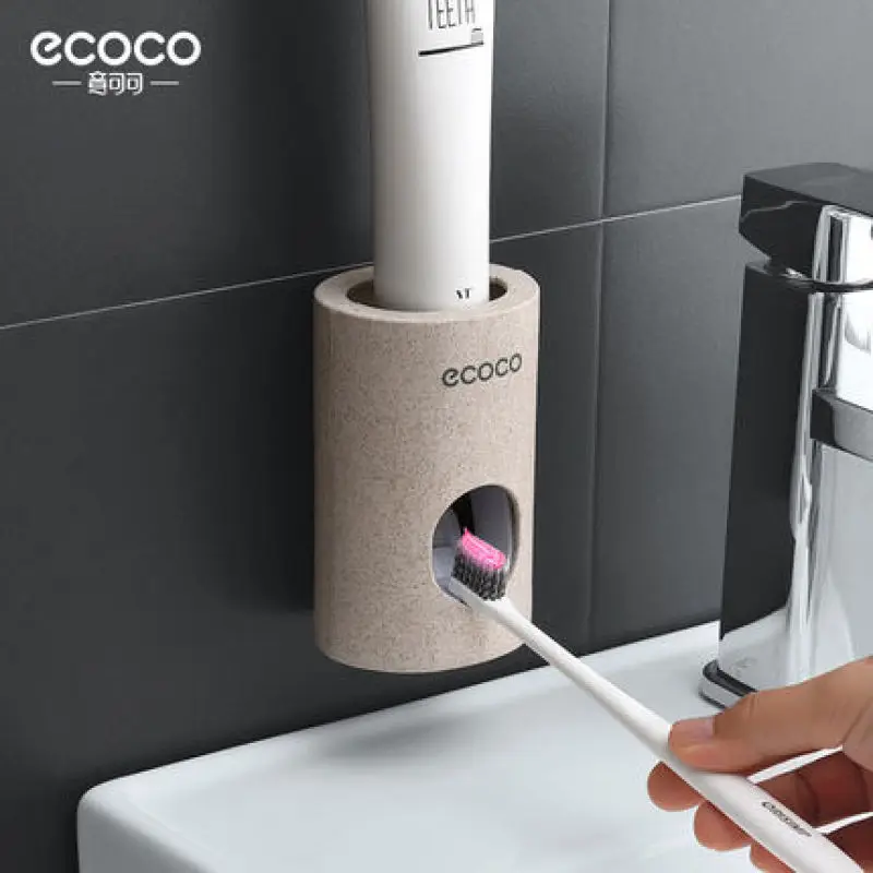 

ECOCO Convenient Wheat Automatic Toothpaste Extruder Wall-mounted Toothpaste Dispenser Dustproof Bathroom Accessories