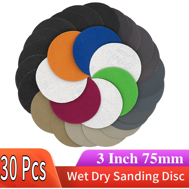 

30 PCS 3 Inch Waterproof Sandpaper Hook and Loop Silicon Carbide 60 -10000 Grits Sanding Disc 75mm Wet Dry Polishing Finishing