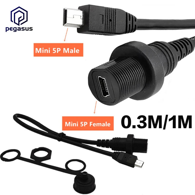 30CM/1M USB2.0 Mini 5Pin Male to Female AUX Flush Panel Mount Extension Cable For Car Truck Boat Motorcycle Dashboard