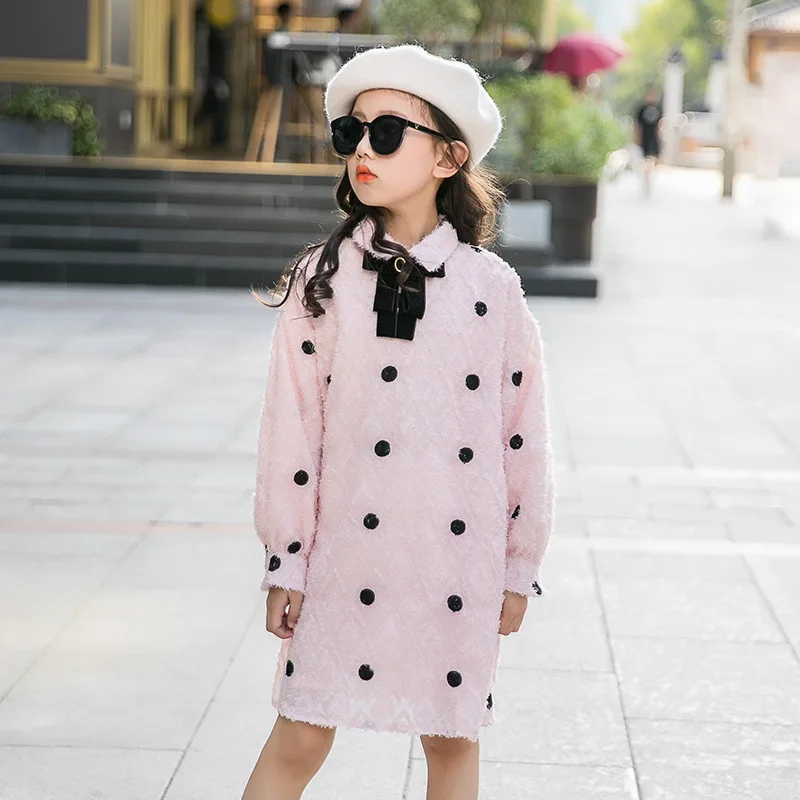 princesas toddler girl dresses cream pink polka dot dress with long sleeve 4-14Y elegant fall clothes girls autumn outfit | Детская
