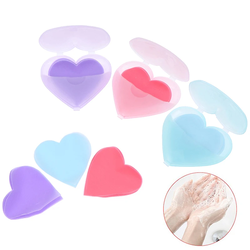 

50pcs/box Practical Outdoor Travel Heart-shaped Soap Paper Washing Hand Bath Clean Scented Slice Sheets Portable Boxe Soap Paper