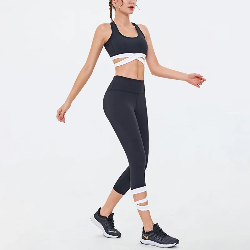

2 Piece Set Women Fitness Leggings With Crop Top Workout Fitness Clothing Gym Set Ropa Deportiva Mujer Gym For Jogging Femme