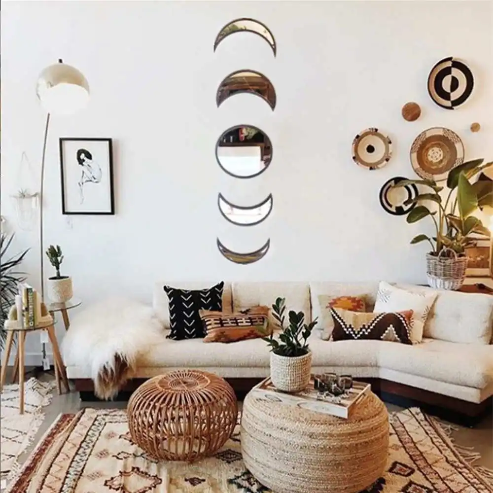 

Декоративные зеркальные наклейки Moonphase в богемном стиле, настенные Стикеры для спальни с естественным циклом, комплект для интерьера из дер...
