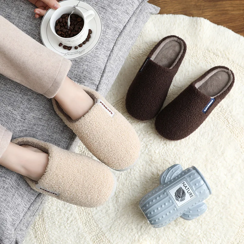 

Men Women Winter Slippers Warm Home Plush Soft Slipper Indoors Anti-slip Winter Floor Bedroom Shoes House Slippers Fur Kapcie 46
