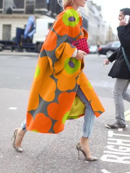 

2020 Winter Street Style Women Coat Long Flared Sleeve Printed Loose Windbreaker Straight Style Female Coat