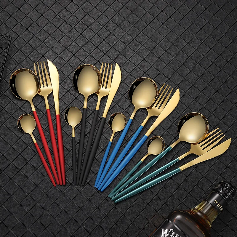 

Portable Dinnerware Set Cutlery Stainless Steel Portabletravel Cutlery Set Gold Spoon Cubiertos Dorados Kitchen Gadget Sets DL6D
