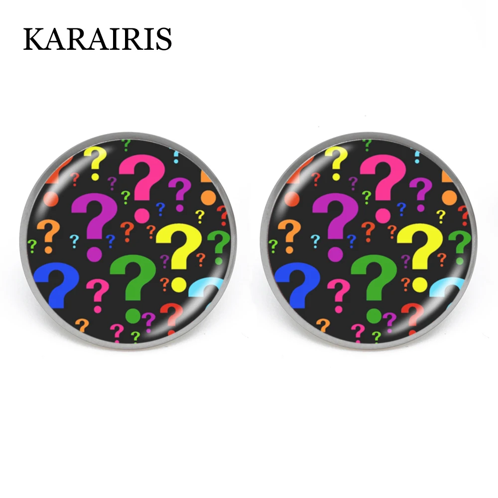 

KARAIRIS 2020 New Hot Classic Rainbow Question Marks Earrings Handmade Glass Dome Women Girls Earring Studs Jewelry Accessories