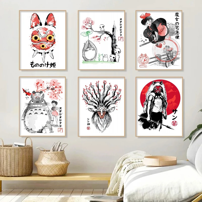 

Плакат в стиле жапани с принтом Хаяо Миядзаки, анимационная маска, фигурка Тоторо чихиро, холст, картина маслом, настенное искусство, Соврем...