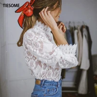 tiesome lace hollow out sexy woman clothes top tee shirts for women 2022 fall new office lady elegant tshirts female tops