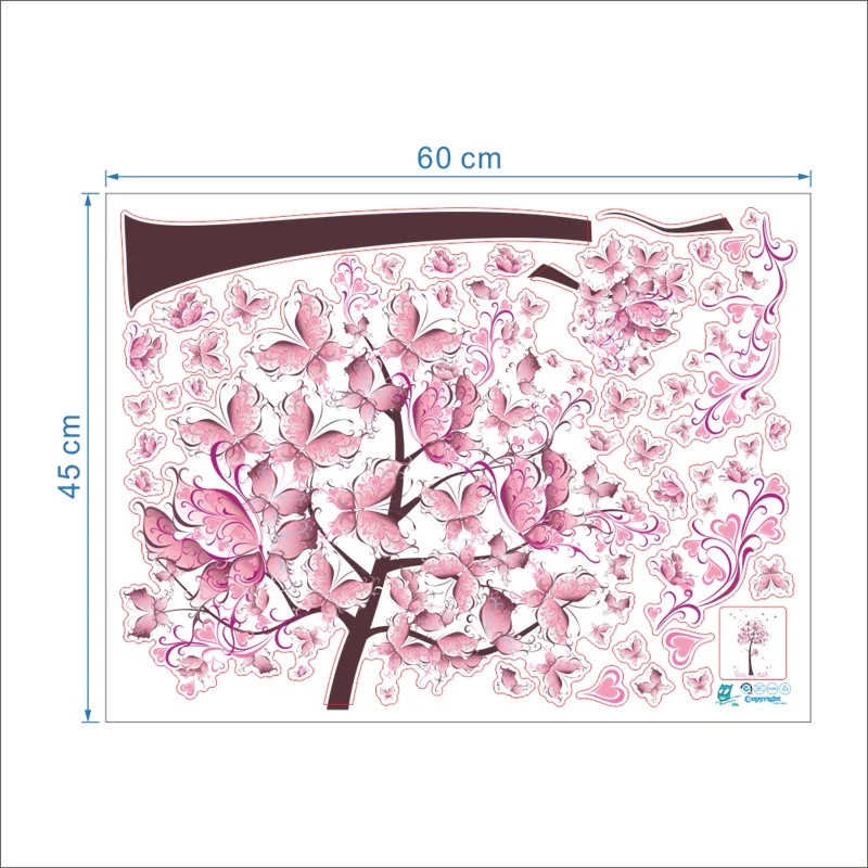 

Wall Stickers Tree Flower Floral Butterflies Wall Stickers for Living Room Home Decor Wall Removeable Decals Gift Kawaii