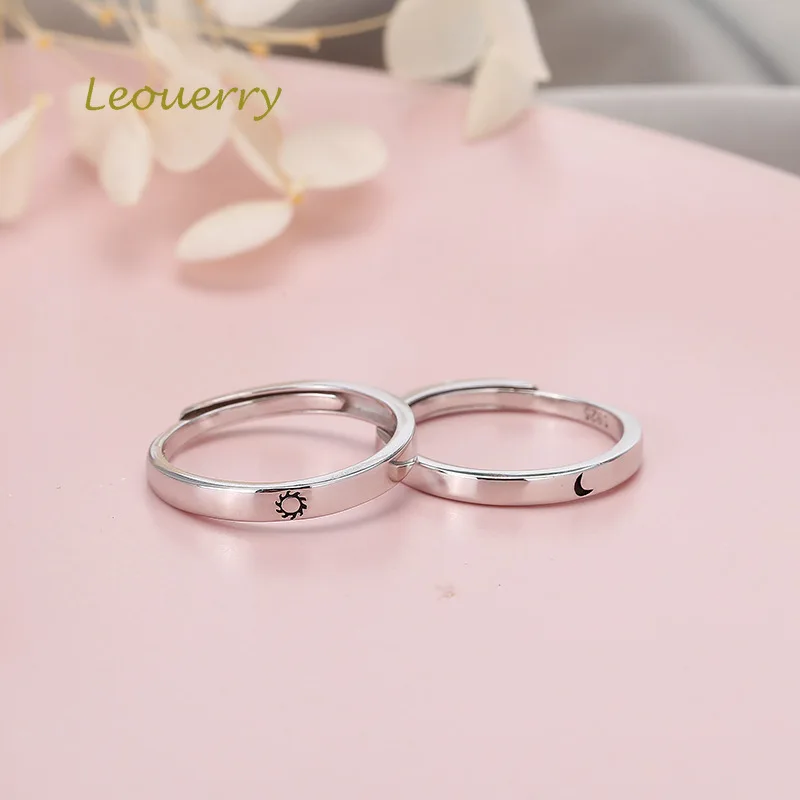 

Leouerry 925 Sterling Silver Sun and Moon Couple Ring Original Elegant Texture Romantic Rings for Women Lovers Valentine's Gift