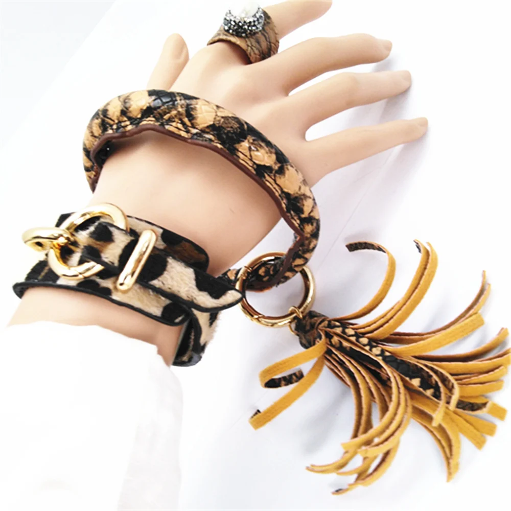 Браслеты женские круглые с леопардовым принтом модные широкие кожаные ювелирные