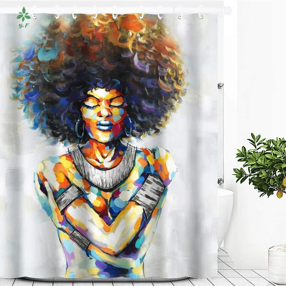 

Afro-American Art Painted Shower Curtain Waterproof Polyester Fabric Bathroom Décor