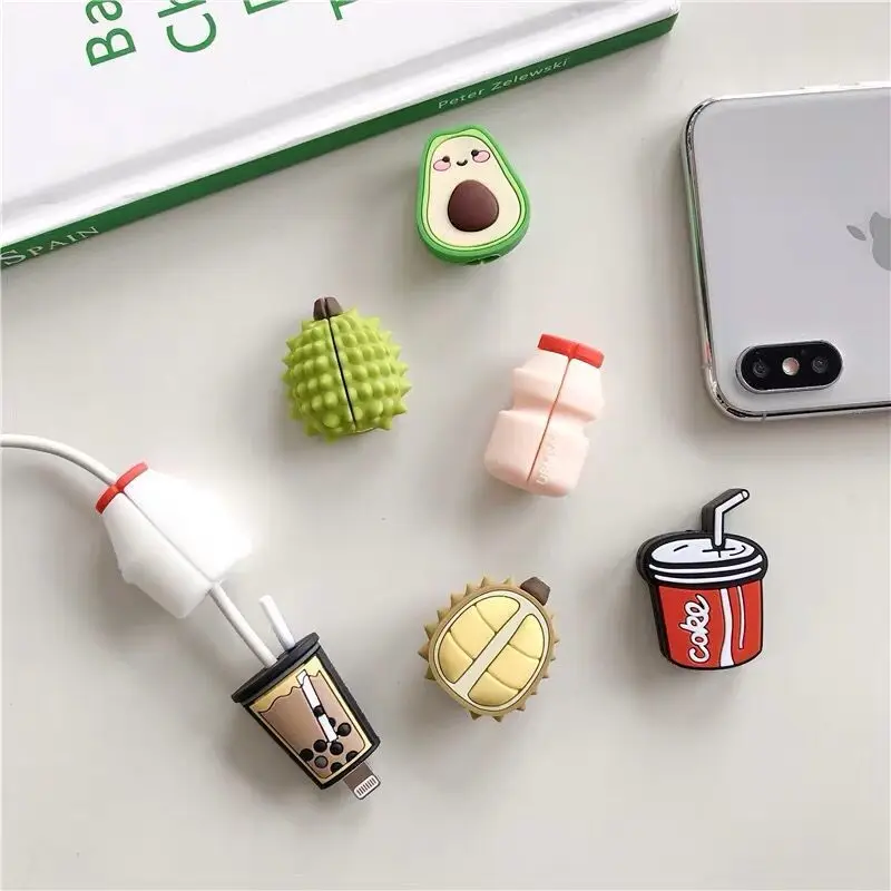 cable bite protector for iphone cable winder phone holder accessory cable biters squishy doll model fruit drink avocado durian free global shipping
