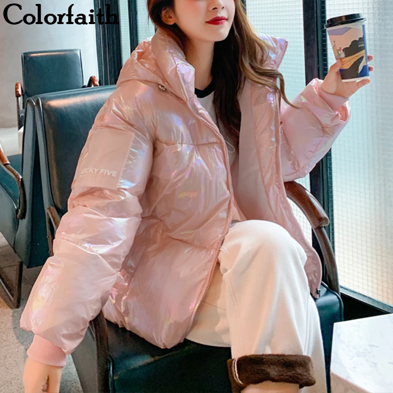 Colorfaith, новинка, Осень-зима, женский пуховик, пальто с карманами, стеганый, корейский стиль, однотонный пуховик, 96%, с капюшоном, JK106