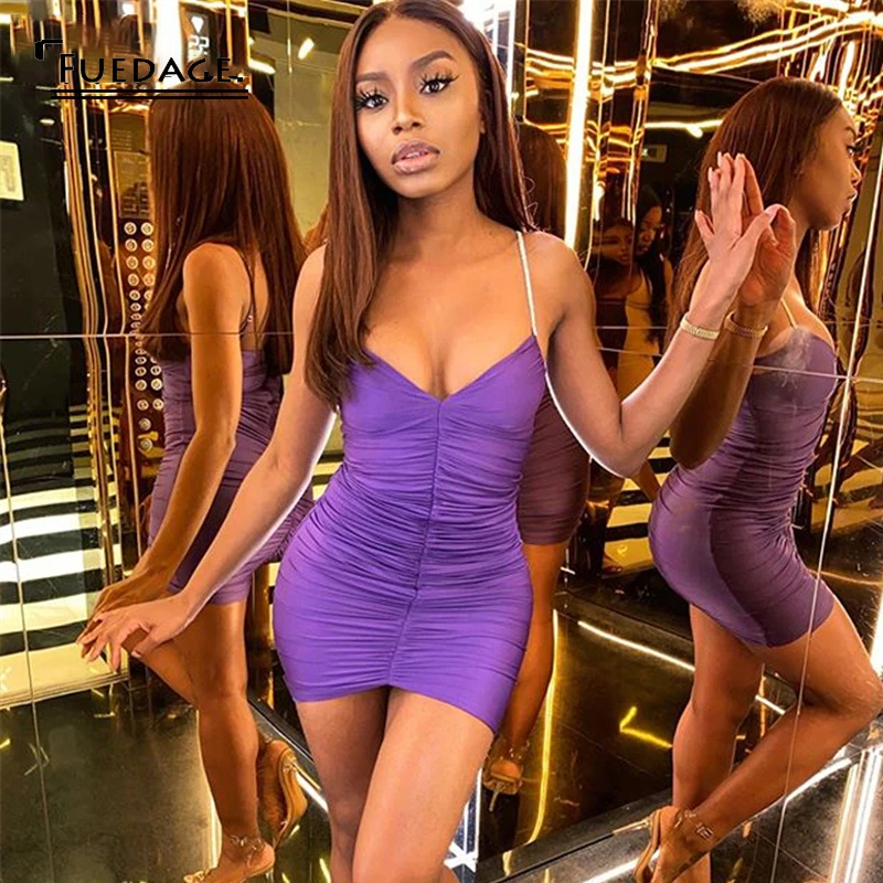 Fuedage летнее Сексуальное Женское Платье с бриллиантами V-образным вырезом на