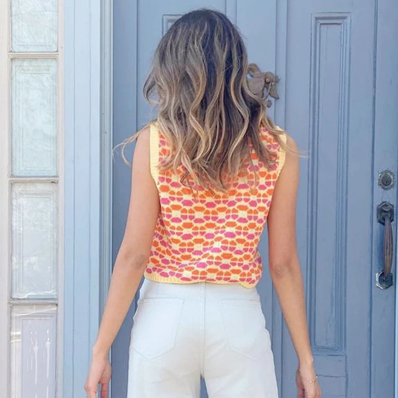 Rockmore эстетика цветочный вязаный укороченный Топ свитер жилет милый топ без