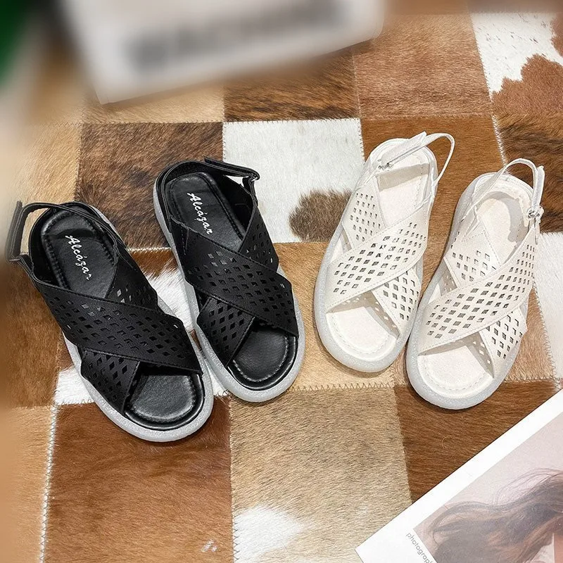 

Comfort Shoes for Women Flat Sandals All-Match 2021 Summer Suit Female Beige Without Fashion Black Girls Low New Solid Scandals