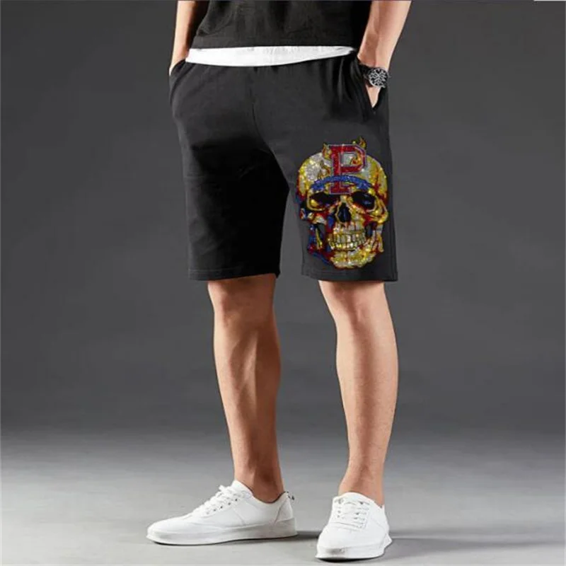 

New Men's Summer Leisure Skull Shorts Fashion Cotton Beach Dreathable Hot Drill Plus Size 4XL