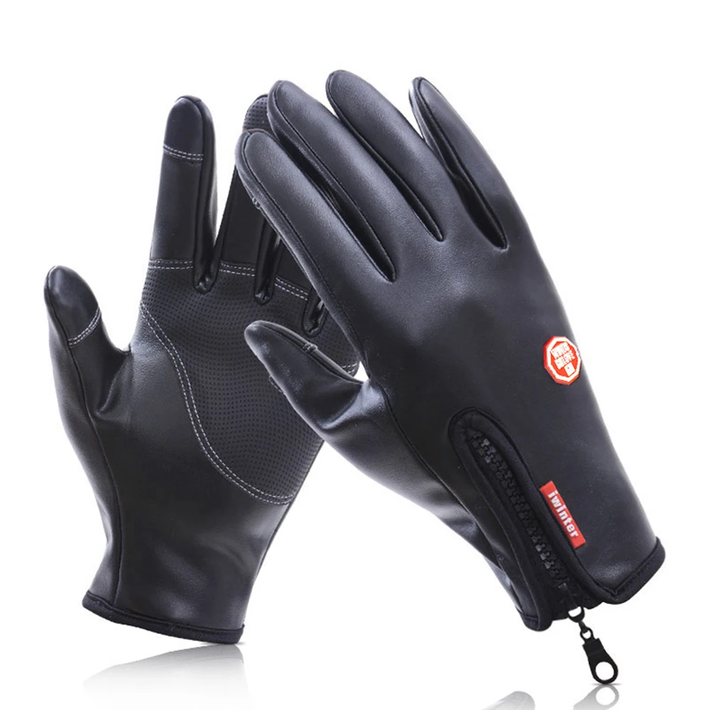 Мотоциклетные Перчатки из искусственной кожи Gant Moto перчатки зимние теплые флисовые зимние водонепроницаемые перчатки для езды на мотоцикле с сенсорным экраном - Цвет: DB02-01 Black