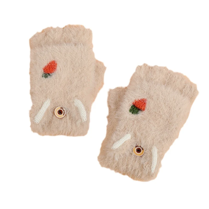 

New Arrivals Children Winter Cute Warm Gloves Outdoor Warm Half-finger Knitted Plush Gloves Boys Girls Sports Thicken Mittens