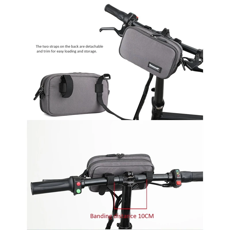 

Rhinowalk 2 Pcs Folding Bike Handlebar Bag Multi-Function Front Frame Bag Travel Storage Handbag Black & Gray