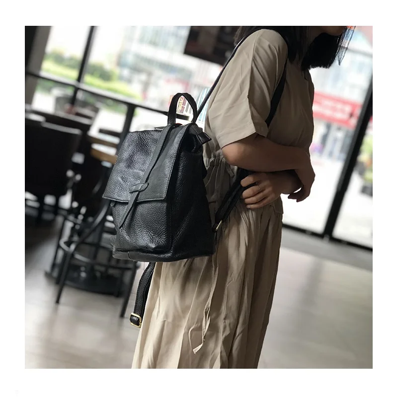 

Women's Backpacks Genuine Leather Bag Female Mochila Mujer Black School Bags For Teenage Girls Travel Rucksack sac a dos femme