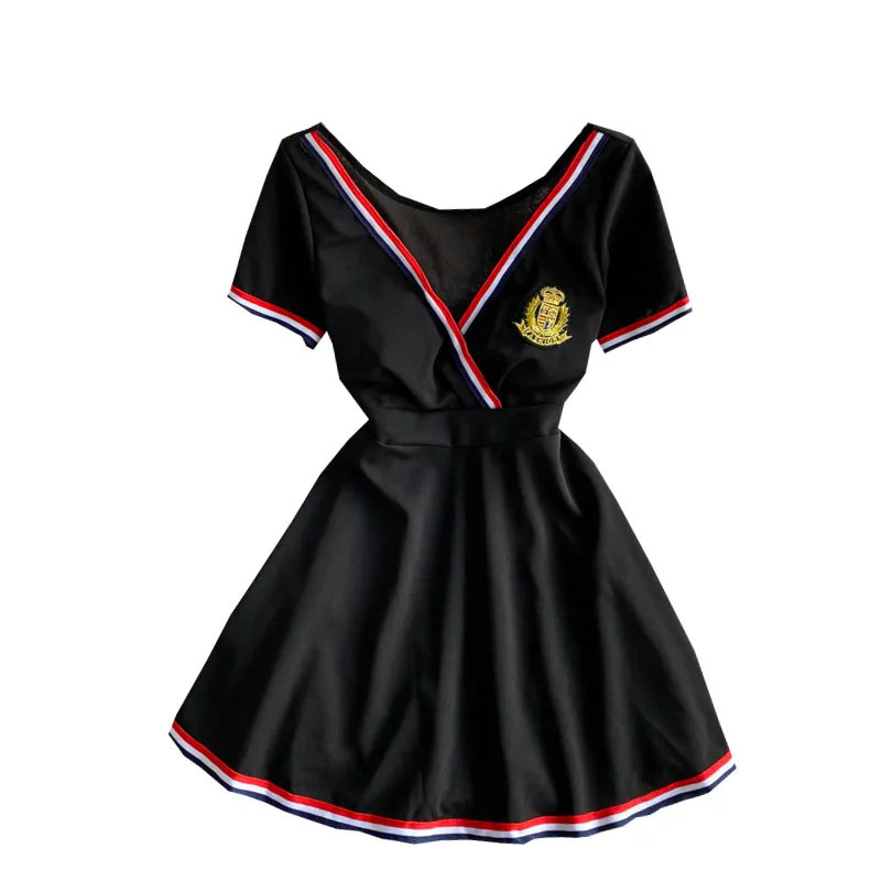 

cultivate morality show thin short s in summer 2021 navy wind v-neck breasts sexy dress with short sleeves