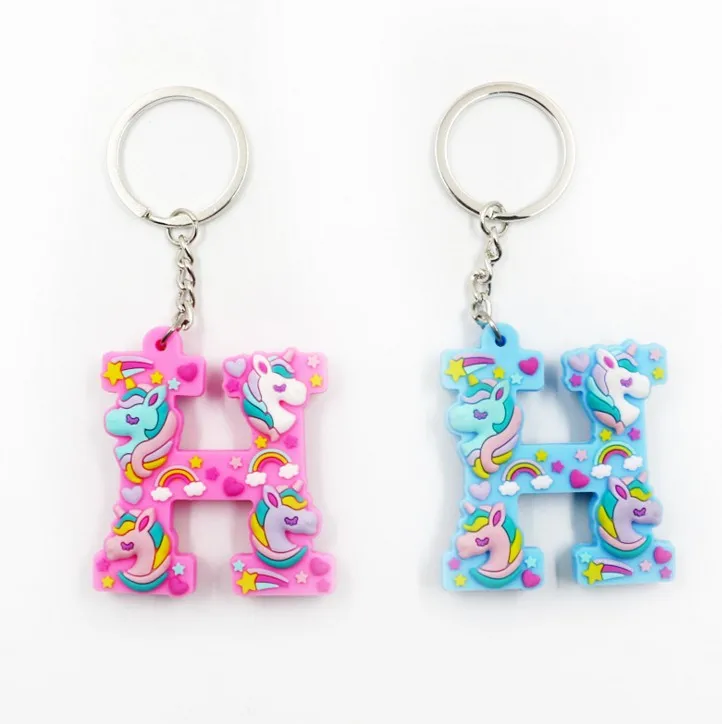 6 1 Pcs Kawaii Unicorn Letters key Chain For Girl Kids Keychain Women Car Key Ring Letter Holder Party Favors Gift - Цвет: 6