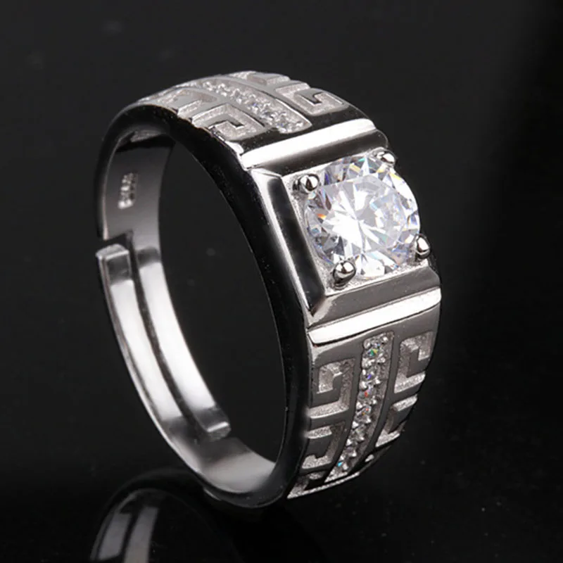 Кольцо мужское из серебра 925 пробы регулируемое вечерние с фианитами | Украшения