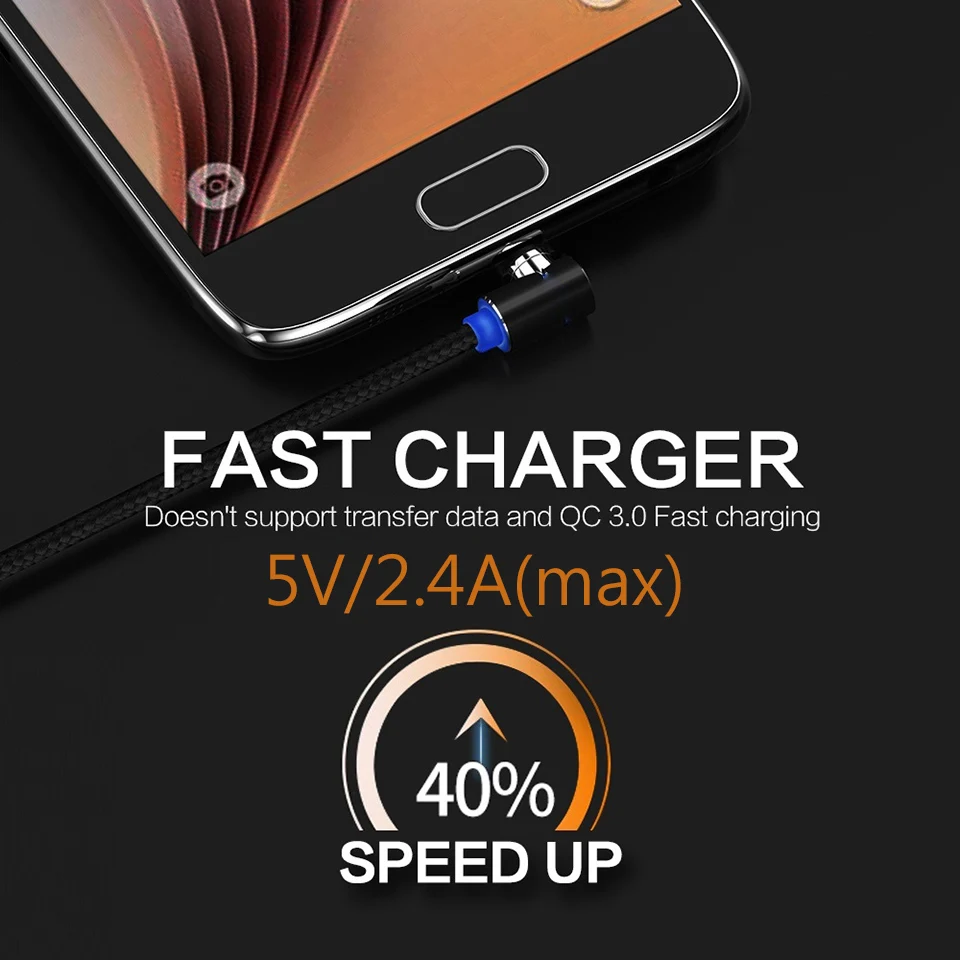 Магнитный кабель Micro Usb для IPhone X Xr 8 7 6s Plus samsung зарядки под углом 90 градусов type C