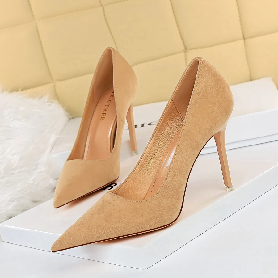 Plus Size 43 New Solid Super High Heels Women Office Flock Pointed Toe 10.5cmHigh Club Party Ladies Pumps Wedding Female Shoes