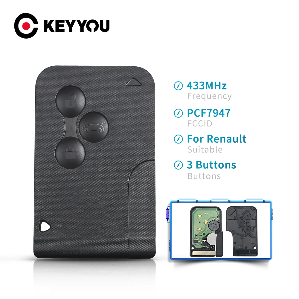 Ключ для смарт карты KEYYOU с 3 кнопками 434 МГц ID46 чип PCF7947 Renault Clio Logan Megane 2 Scenic пульт