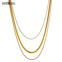 sipengjel fashion multi layer layer snake chain neckalce stainless steel gold color choker neckalce for women jewelry